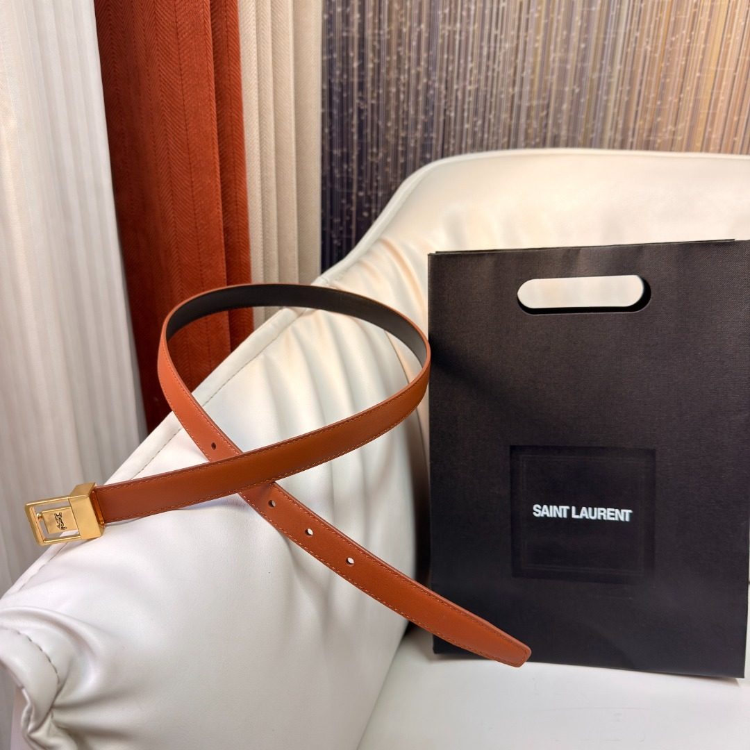 Saint Laurent Leather Belt with Gold Buckle