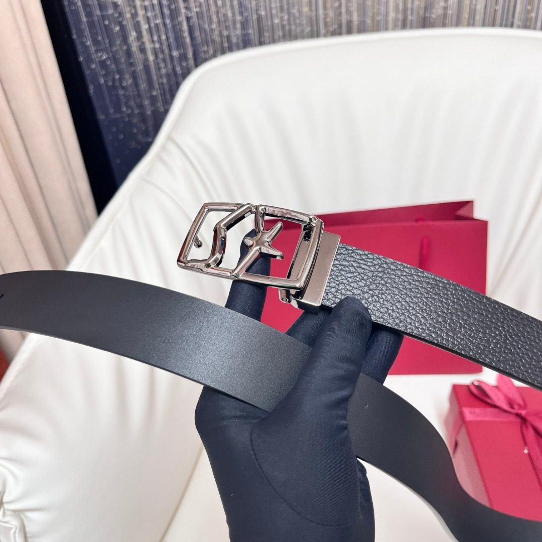 Luxury Reversible Leather Belt with Metal Buckle