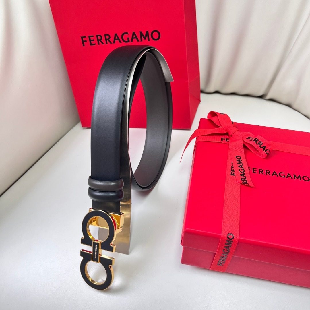 Ferragamo Gancini Leather Belt Black