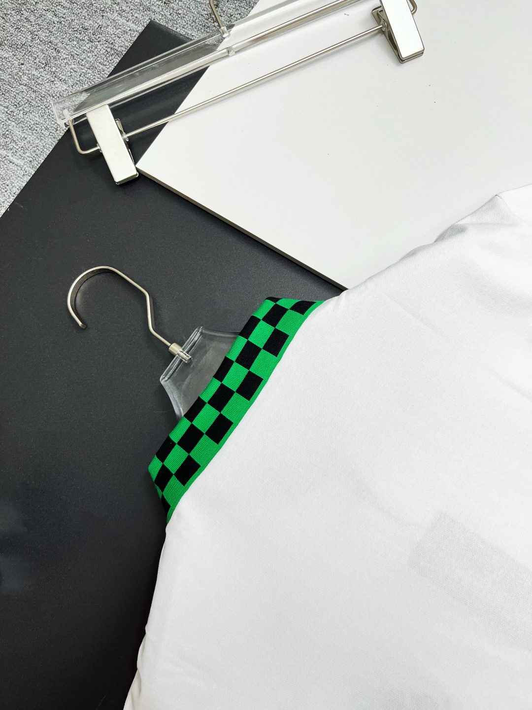 Checkered Collar Polo Shirt White