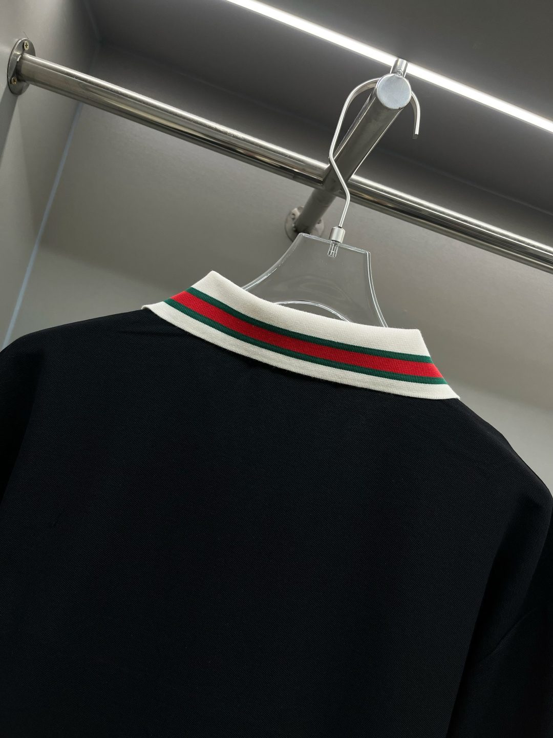 Gucci Web Stripe V-Neck Polo Shirt Black