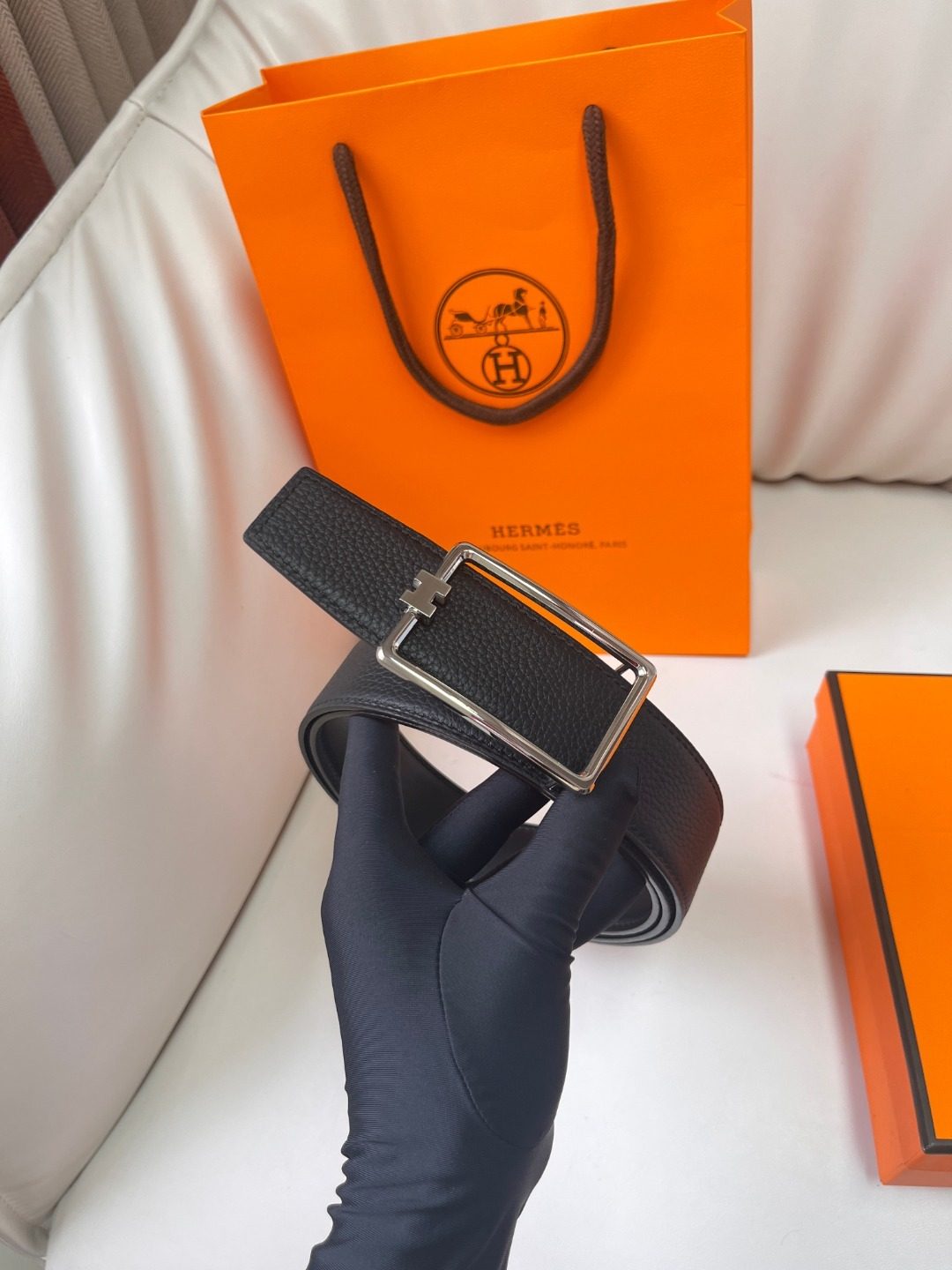 Hermès Clemence Leather Belt Black