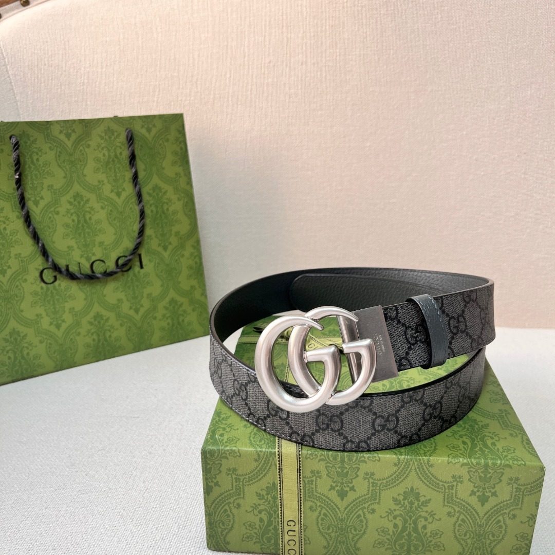 Gucci GG Monogram Canvas Belt with Silver Hardware
