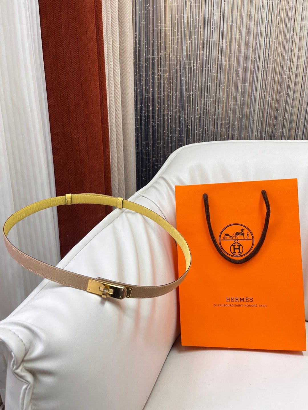 Hermès Reversible Leather Belt with Gold Buckle
