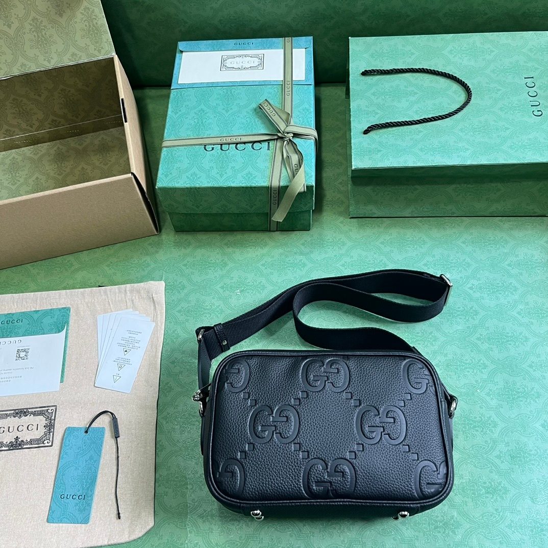 Gucci GG Embossed Black Leather Crossbody Bag
