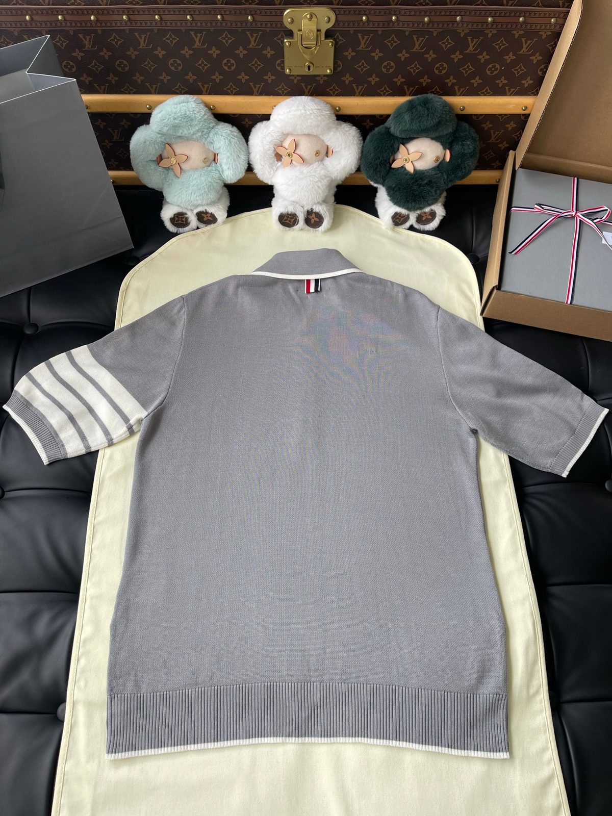 Thom Browne Gray Striped Sleeve Polo Shirt