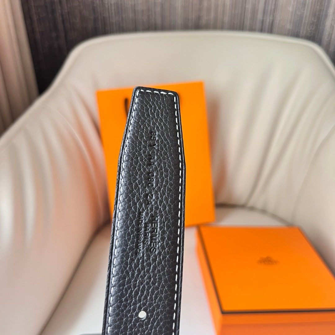 Hermès H Buckle Leather Belt Black