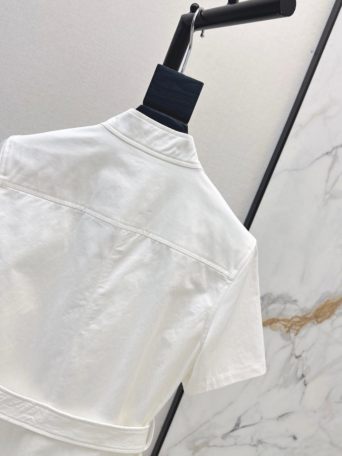 White Cotton Utility Shirt Dress with Belt