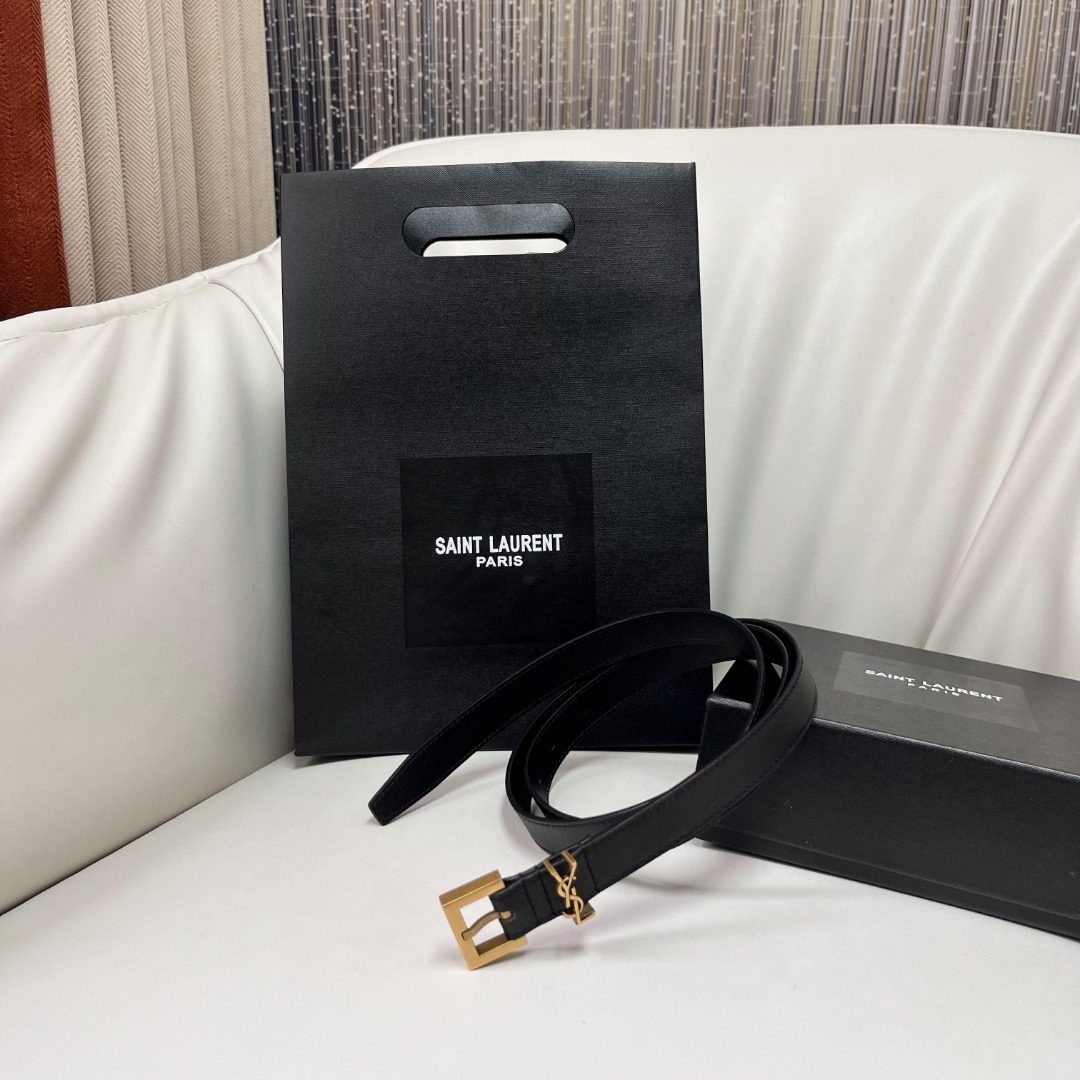 Saint Laurent Paris Black Leather Belt