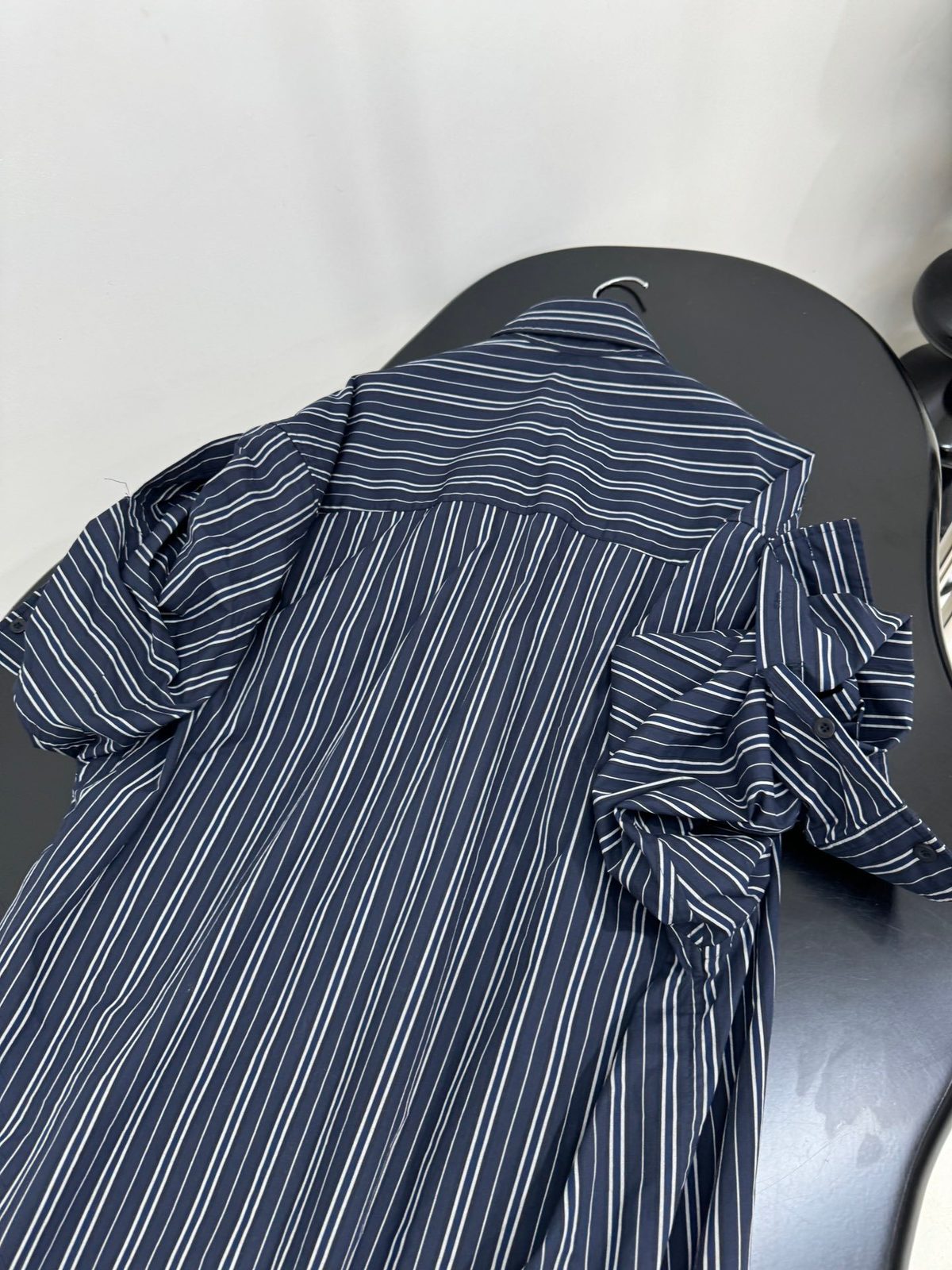 Navy Striped Ruffle Sleeve Shirt