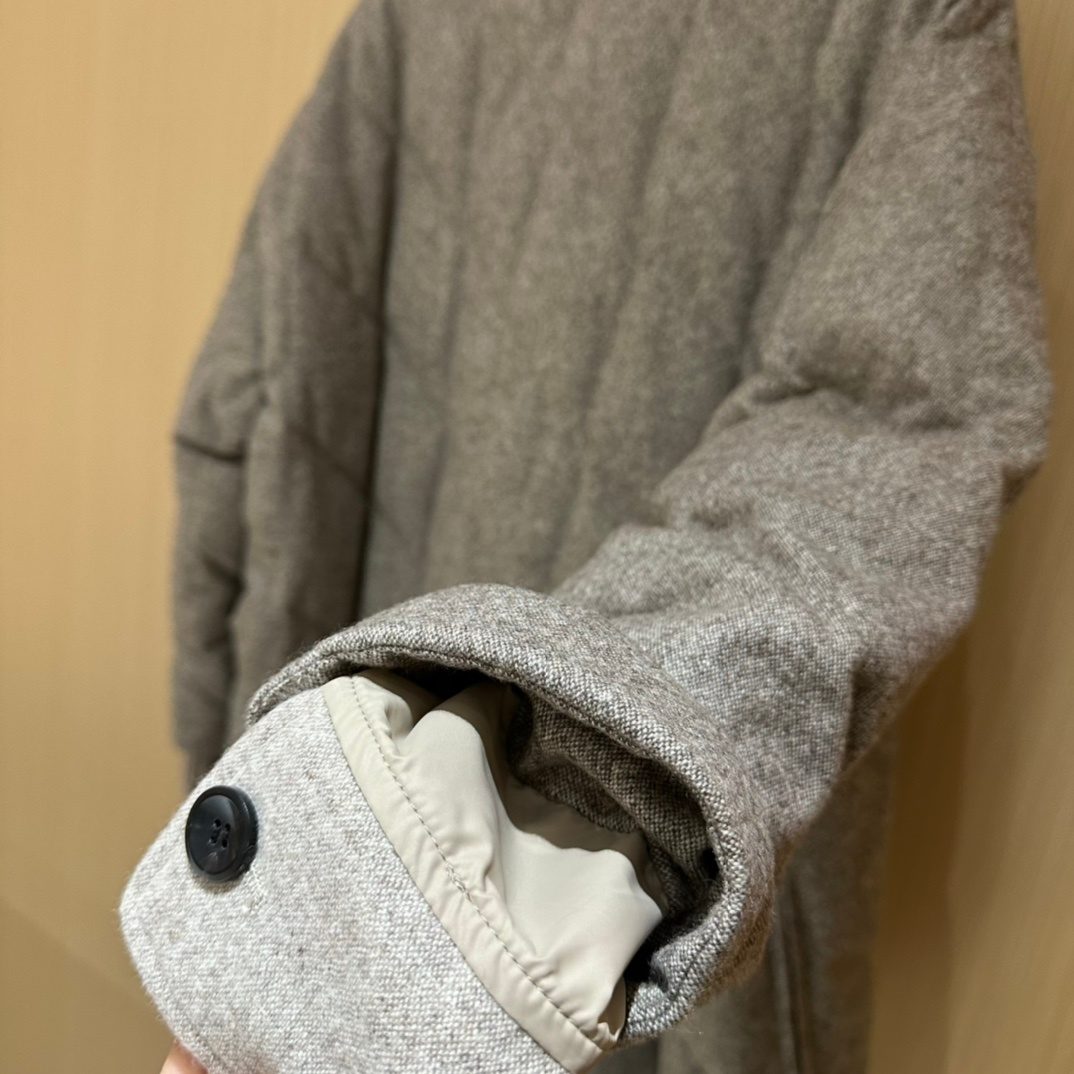 Grey Wool Blend Overcoat with Contrasting Collar