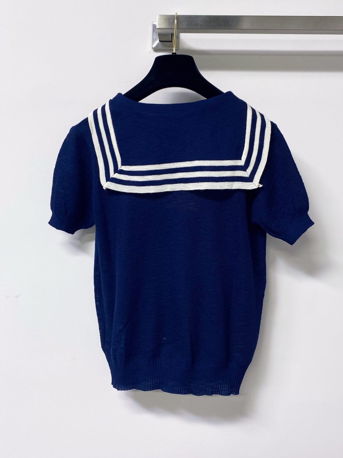 Navy Sailor Collar Short Sleeve Knit Top