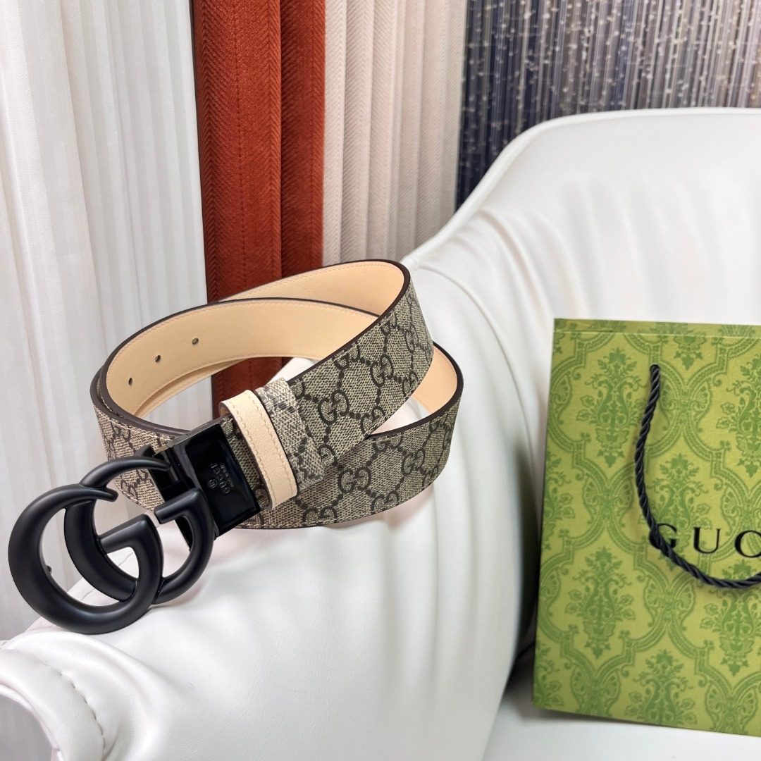 Gucci GG Monogram Canvas Leather Belt