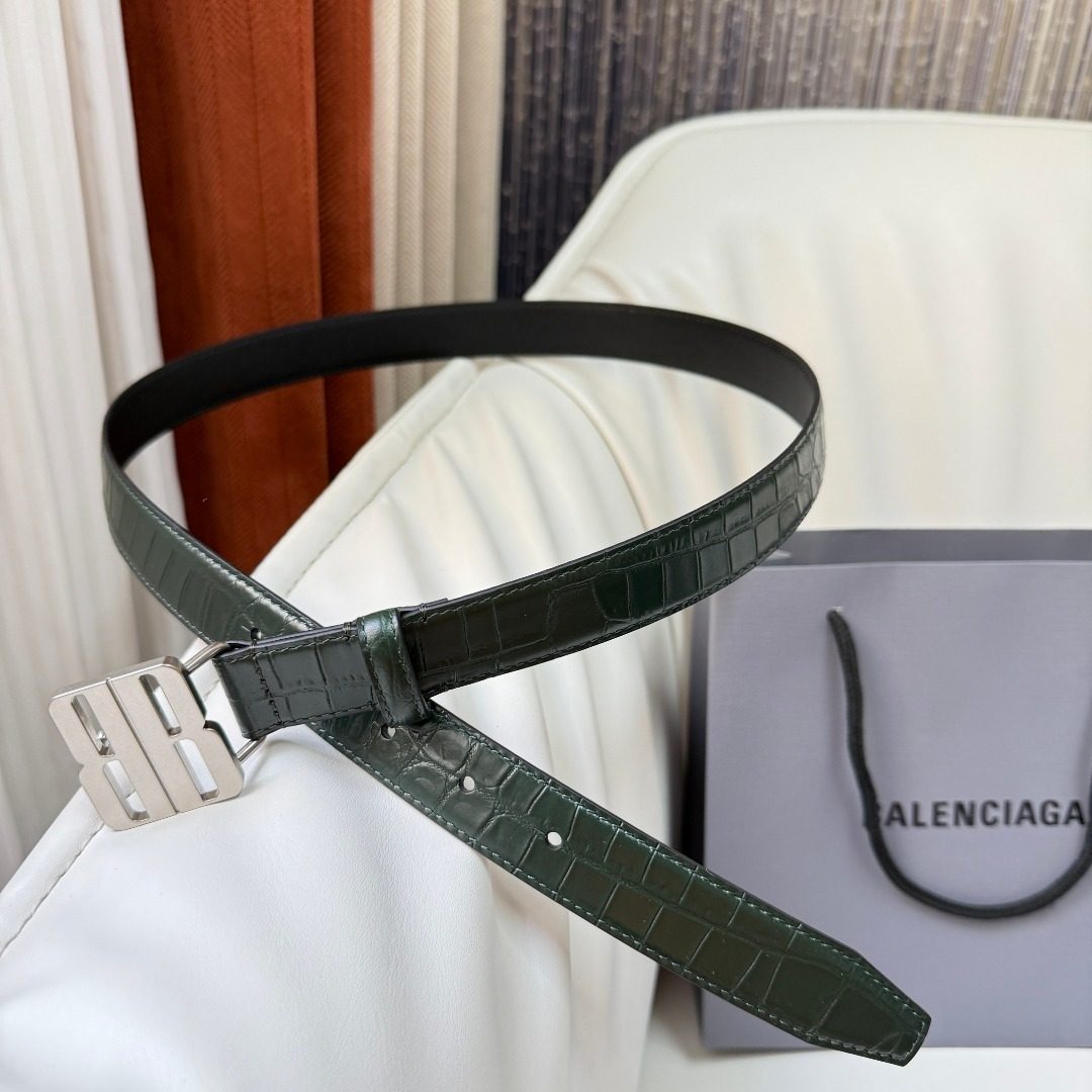 Balenciaga Crocodile Embossed Leather Belt