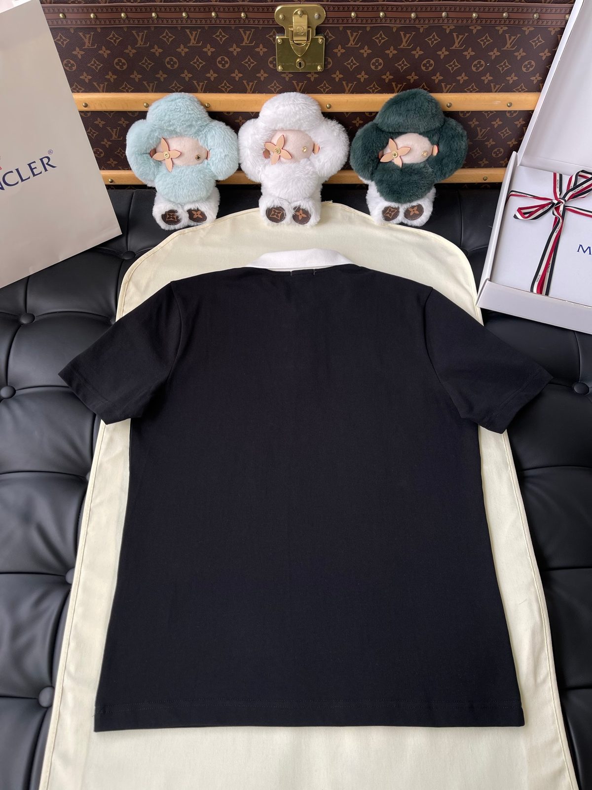 Moncler Navy Polo Shirt with White Collar