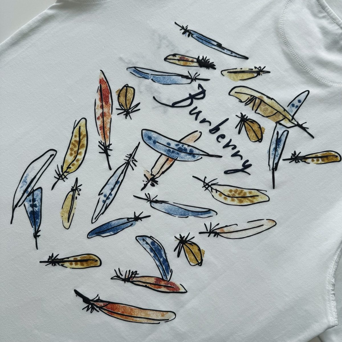 Burberry Feather Print Cotton T-Shirt