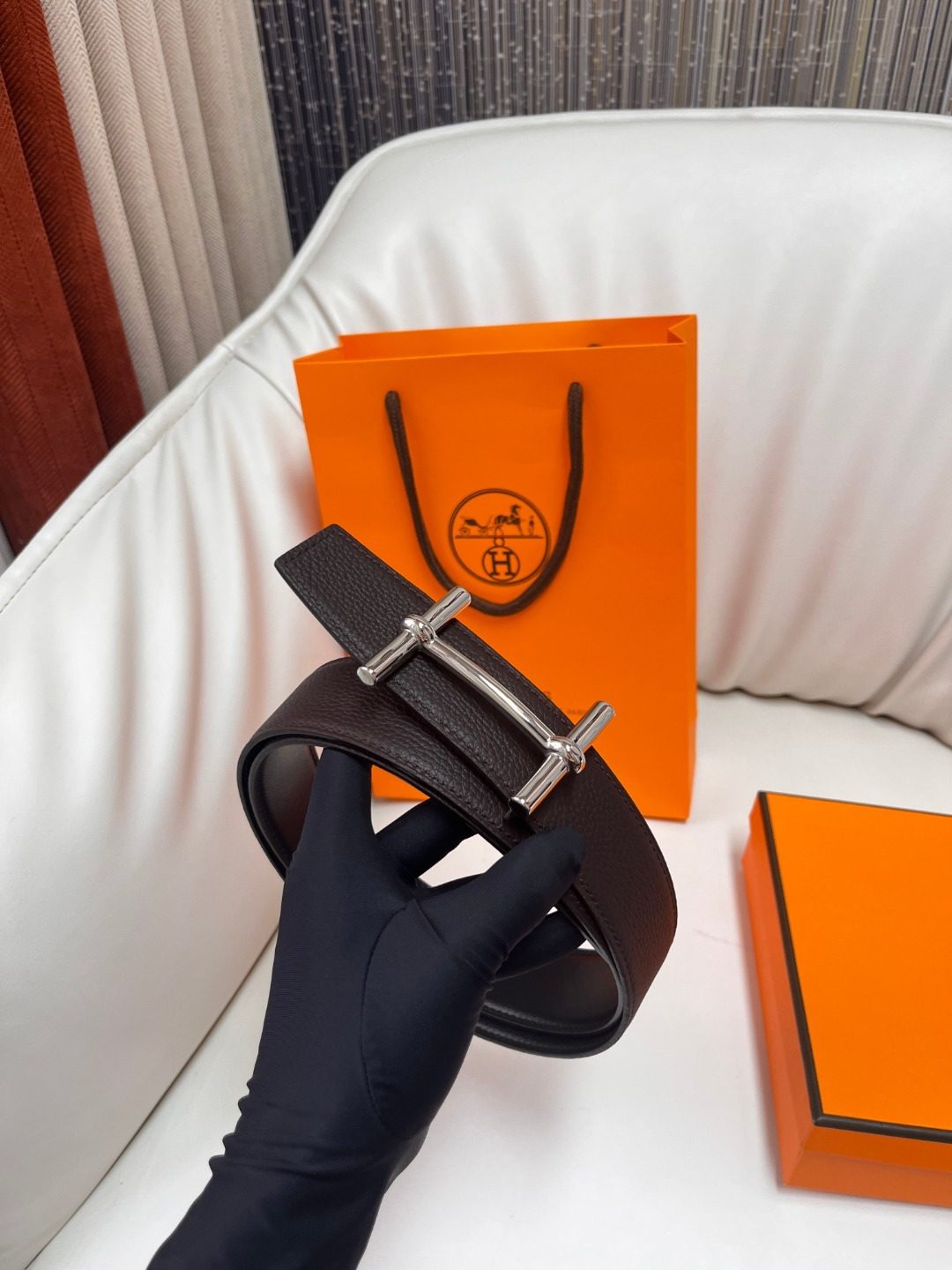 Hermès Constance H Leather Belt Black