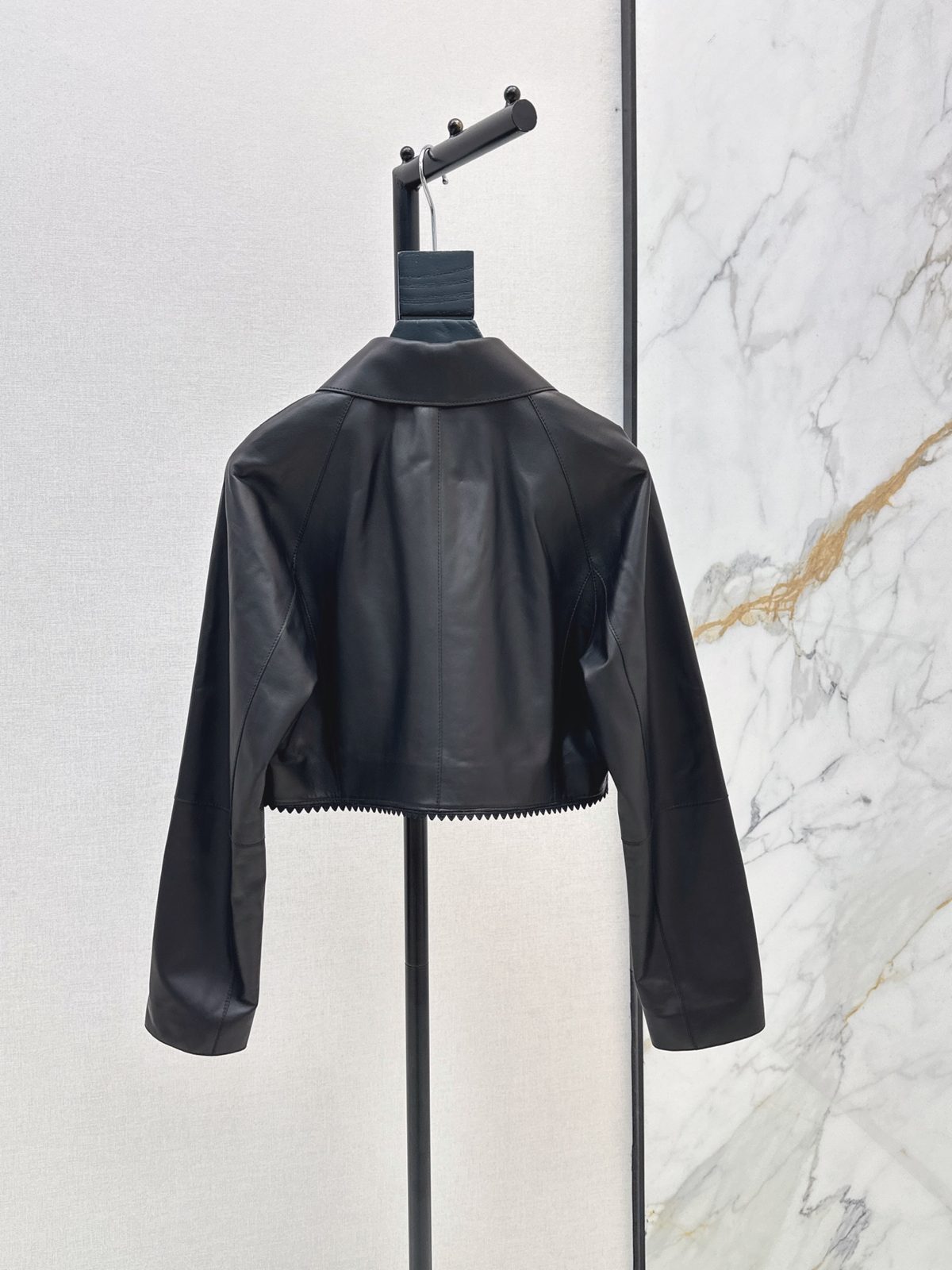 Hermès Black Leather Cropped Jacket