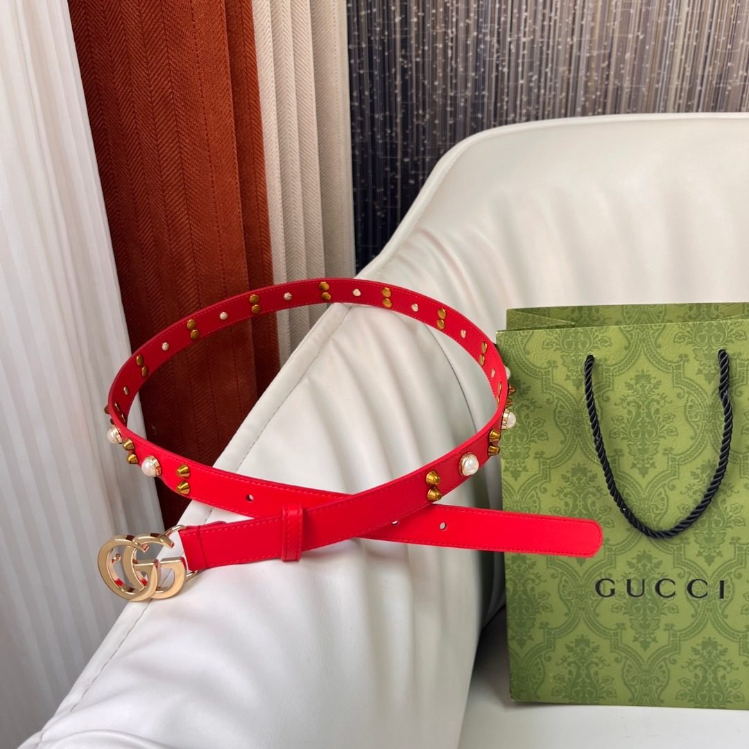 Gucci GG Marmont Studded Leather Belt Red