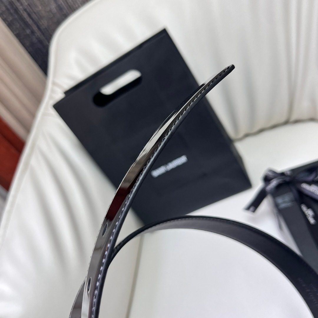 Saint Laurent Crocodile Embossed Leather Belt