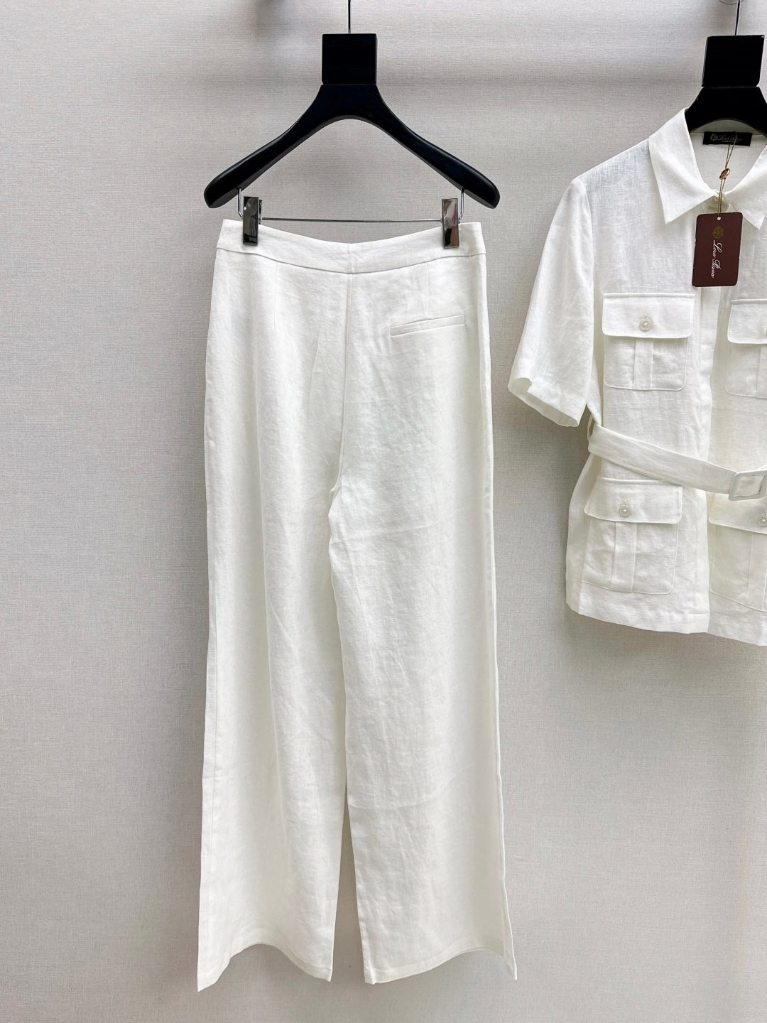Luxury White Linen Cargo Shirt and Pants Set