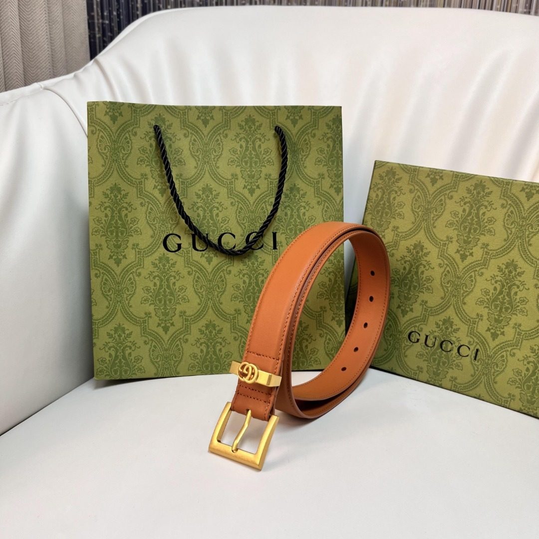 Gucci Leather Belt with Gold Buckle