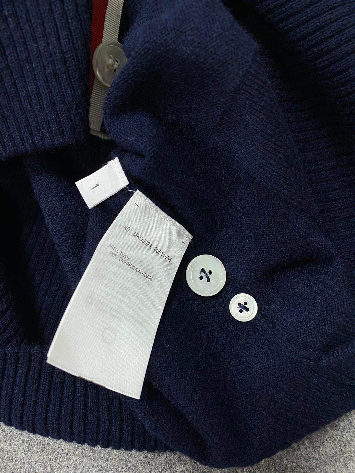 Navy Cashmere V-Neck Cardigan with Stripe Detail