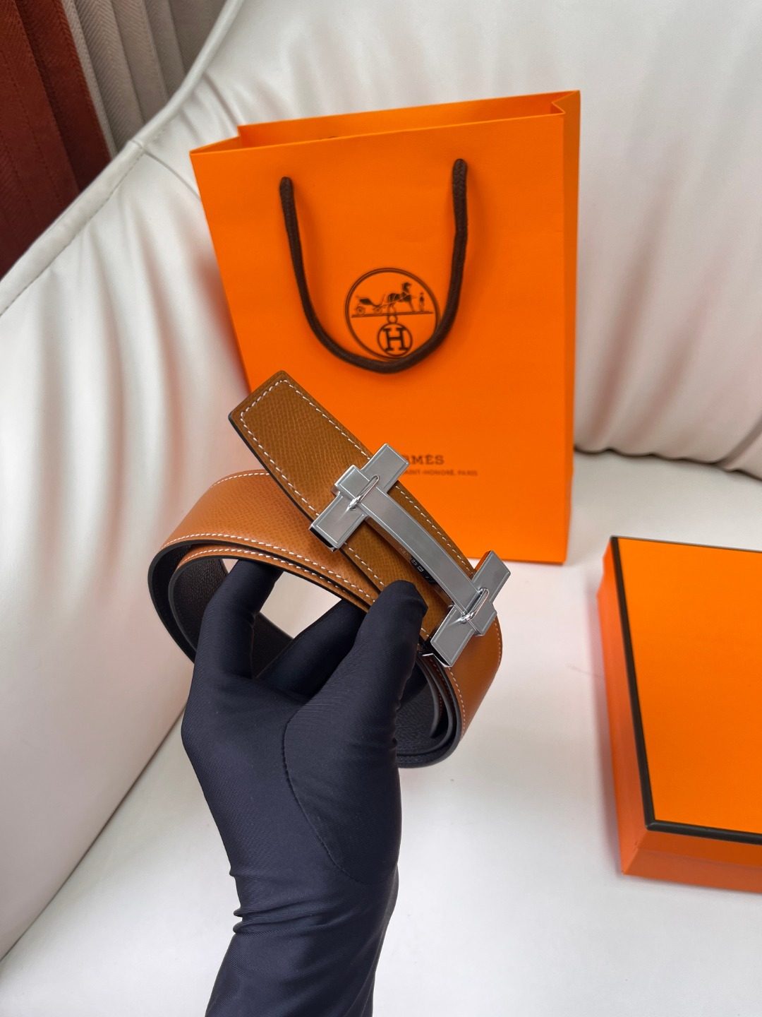 Hermès Reversible Leather Belt with H Buckle