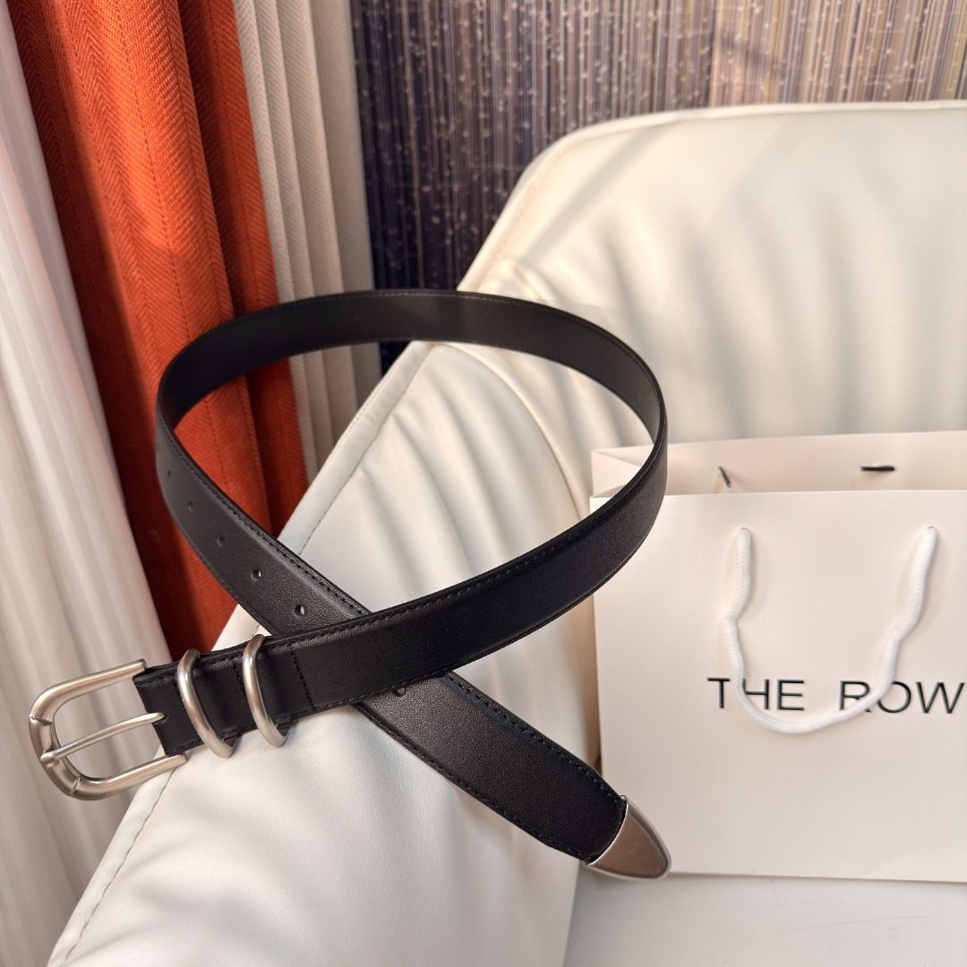 The Row Black Leather Belt with Metal Tip