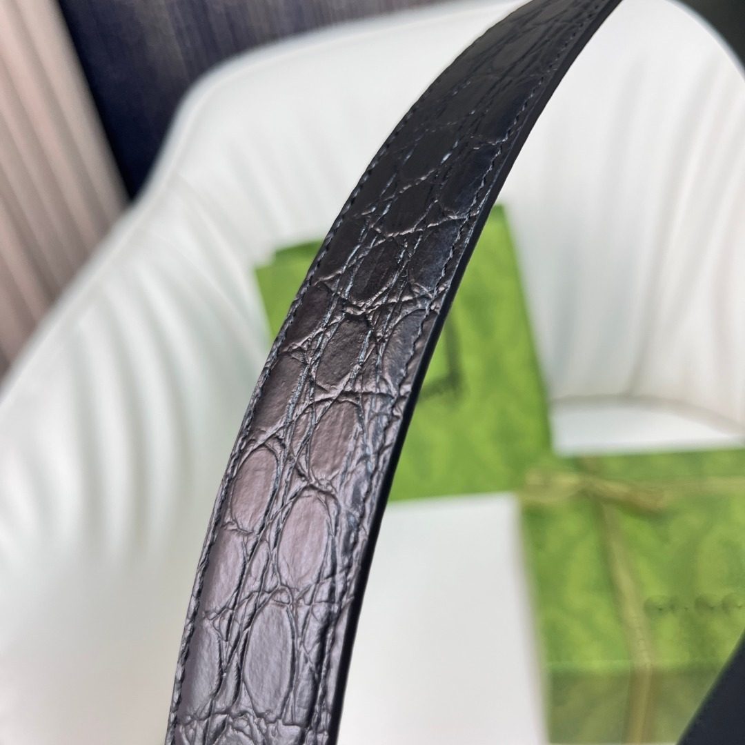 Gucci Crocodile Embossed Leather Belt