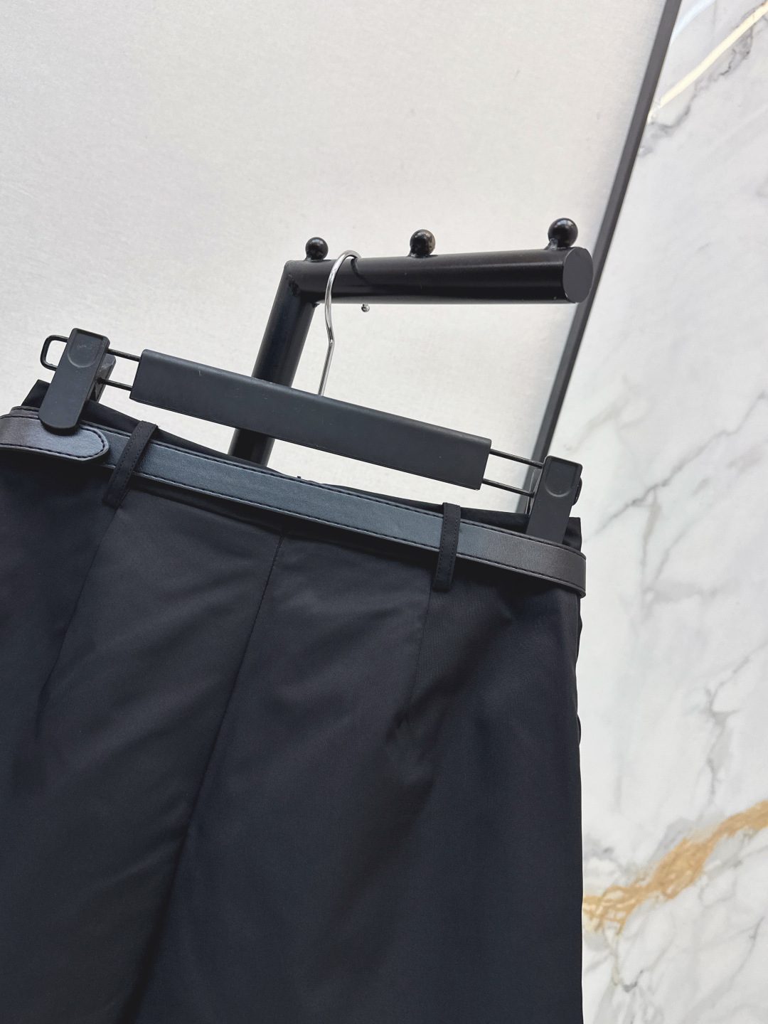 Black Wool Tailored Shorts with Belt