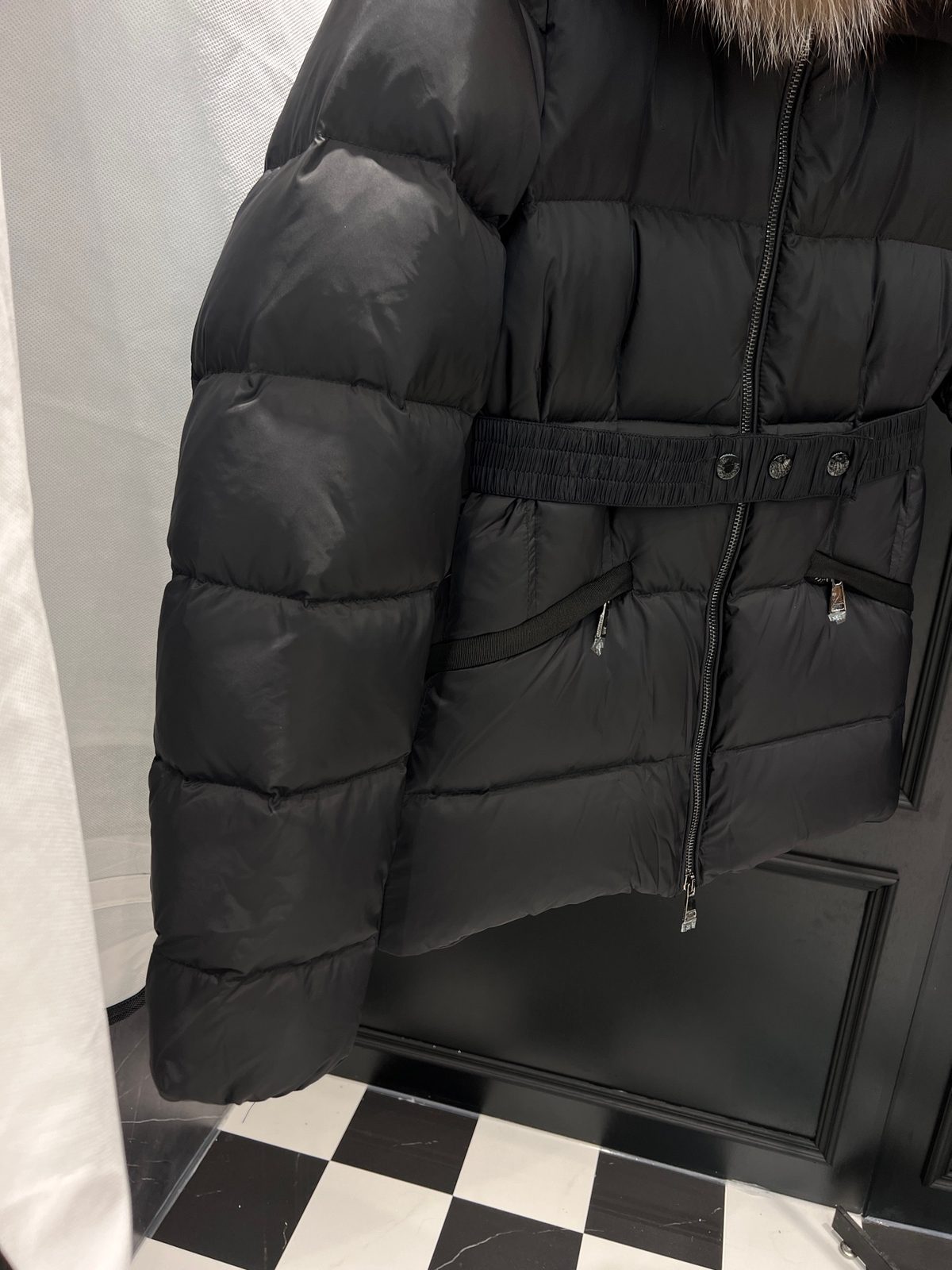 Moncler Black Puffer Jacket with Fur Hood