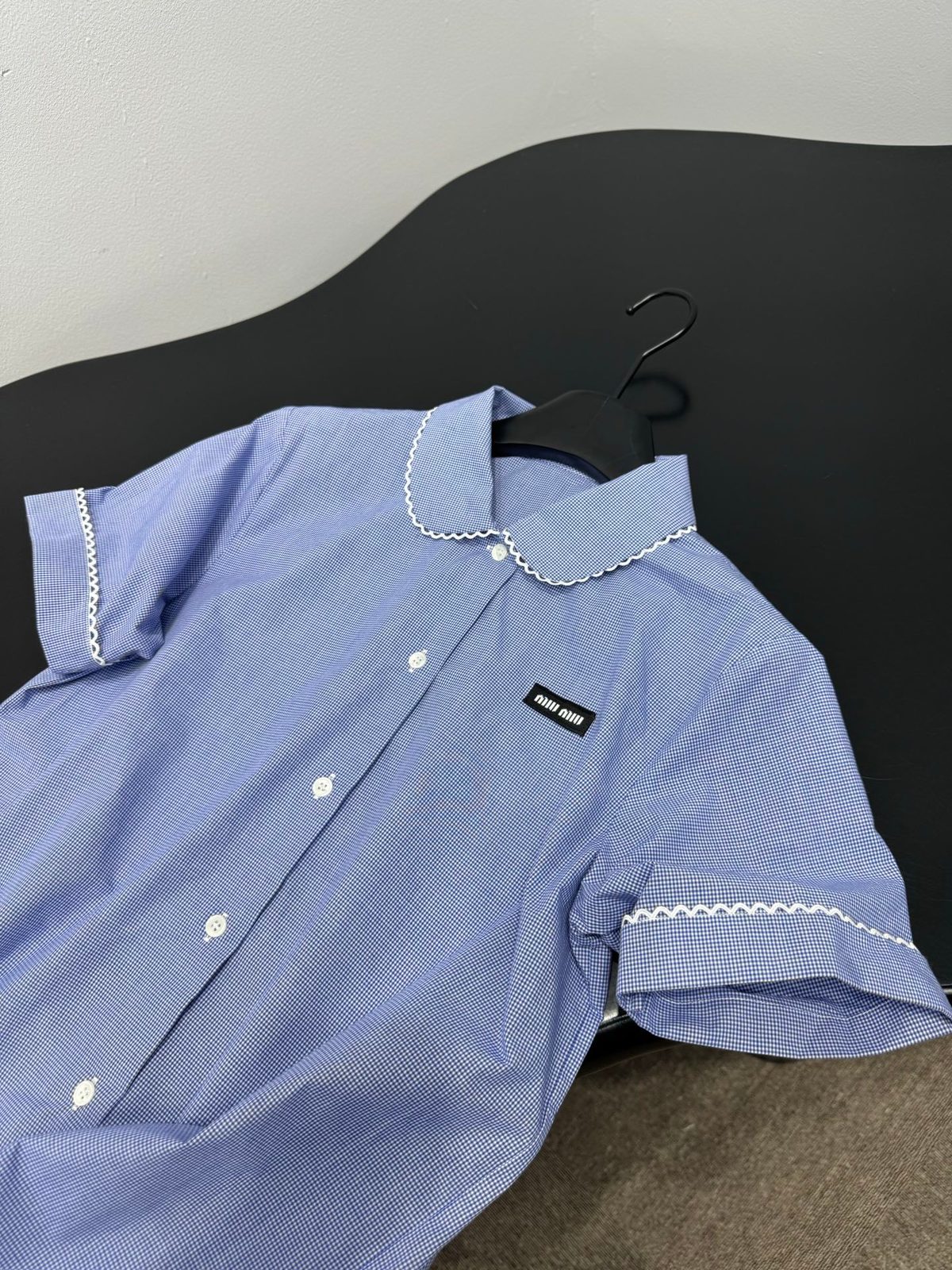 Miu Miu Light Blue Oxford Shirt with Scalloped Collar