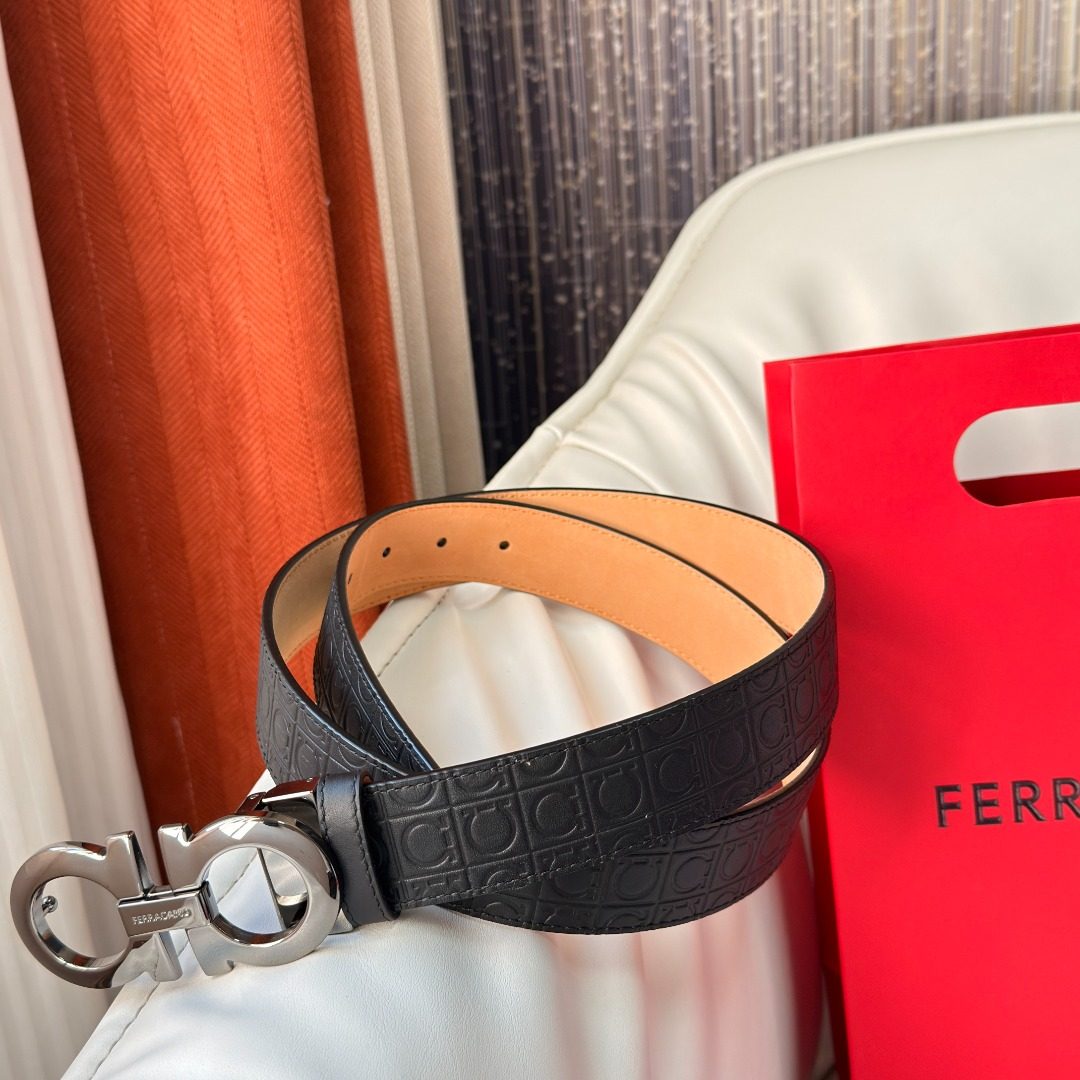 Ferragamo Gancini Leather Belt Black