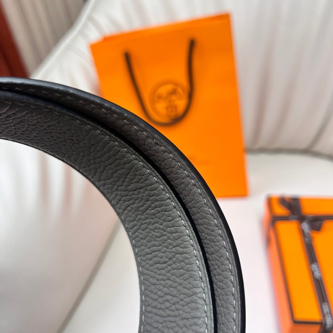Hermès H-Buckle Black Leather Belt