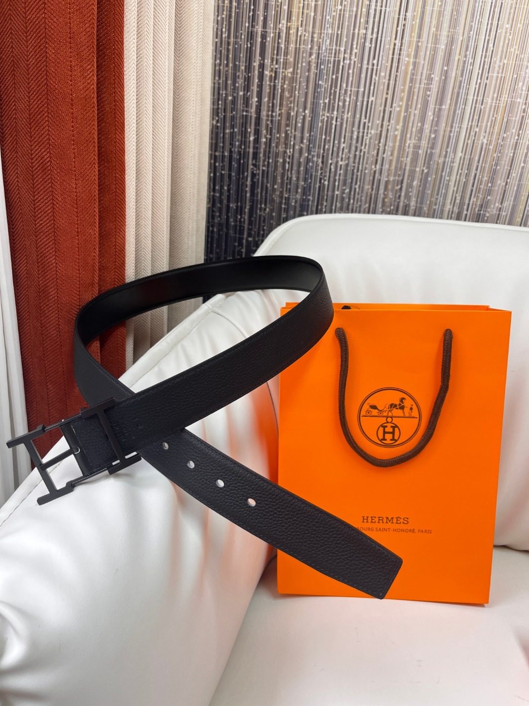 Hermès Black Clemence Leather Belt