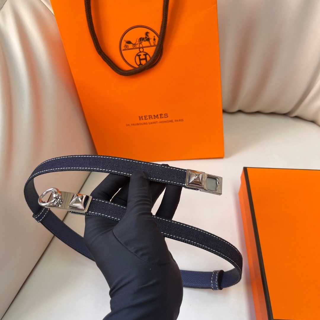 Hermès Navy Canvas Leather Belt