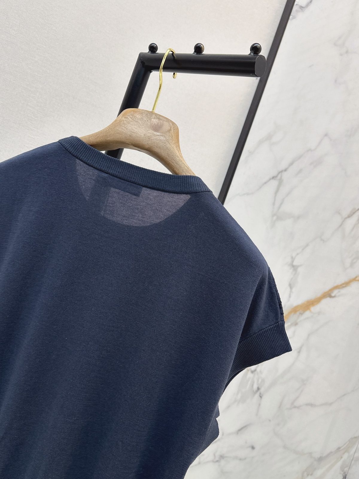 Navy Knit Crewneck Short Sleeve T-Shirt