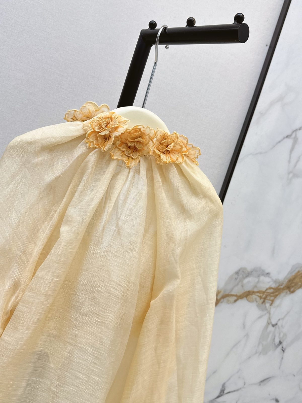Cream Silk Blouse with Floral Embellishments