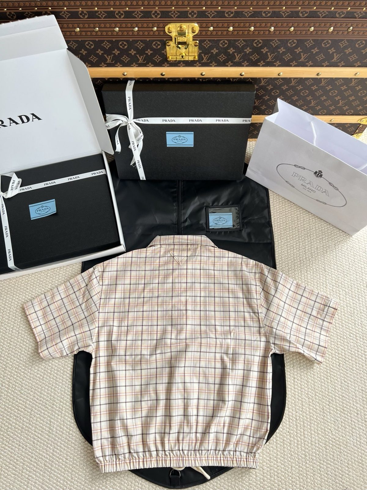 Prada Plaid Short Sleeve Button-Up Shirt