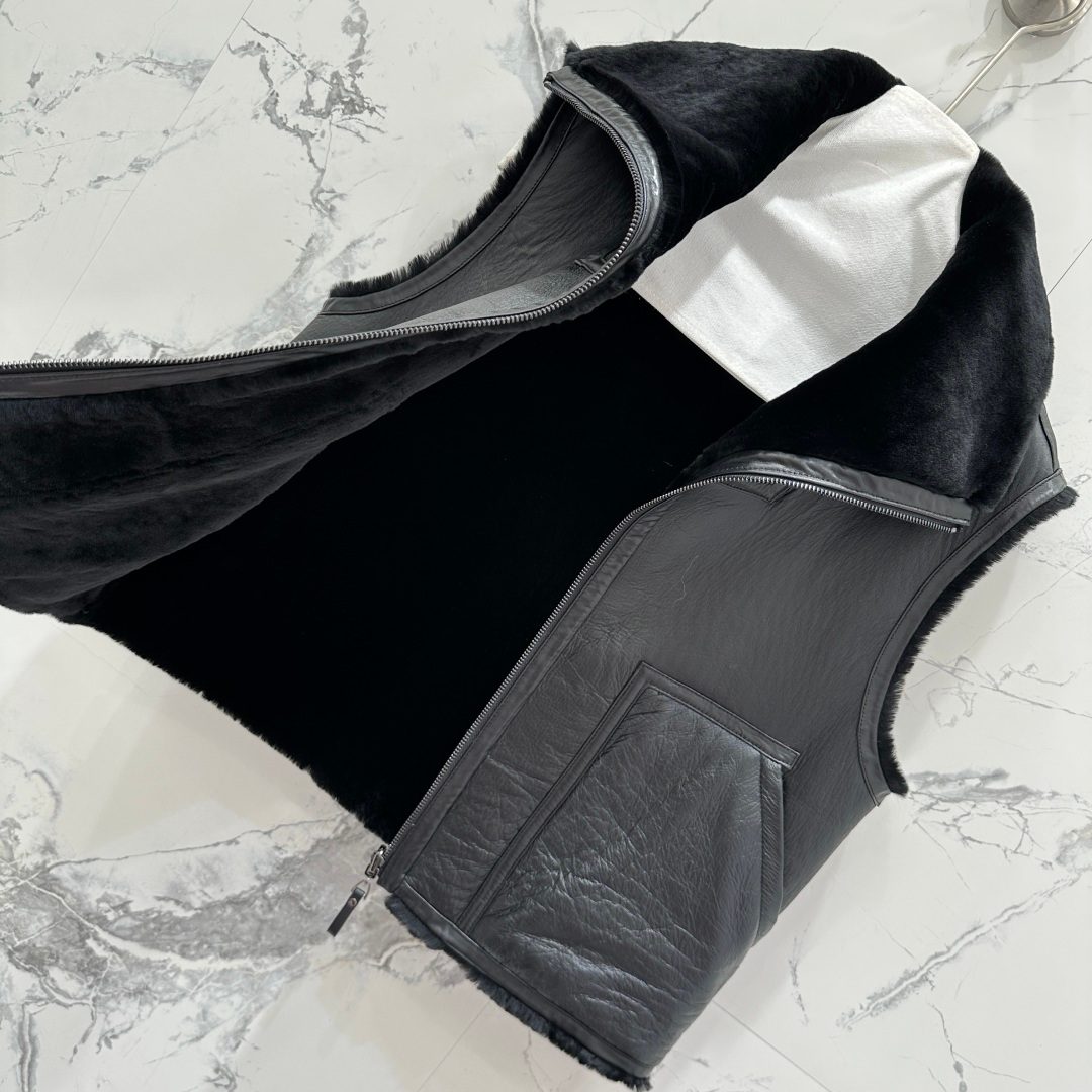 Black Leather Fur Collar Vest