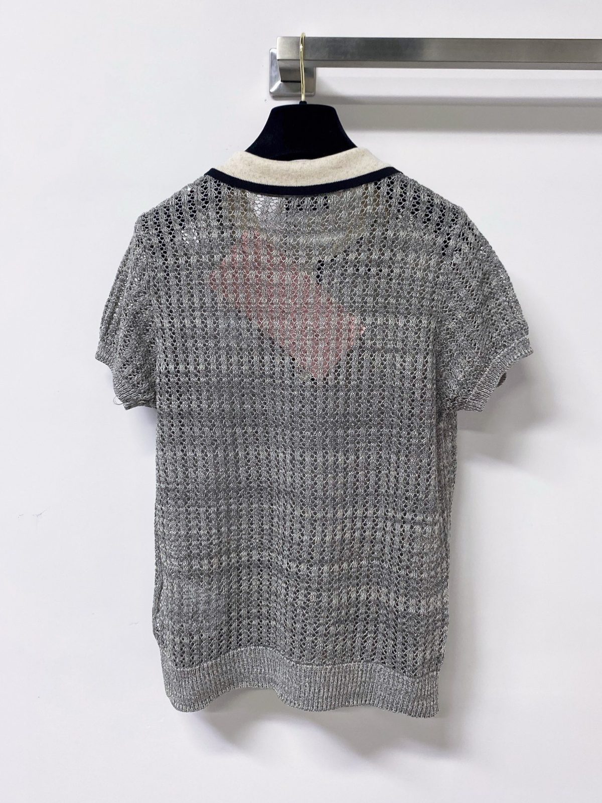 Grey Knit Short-Sleeve Crewneck Sweater