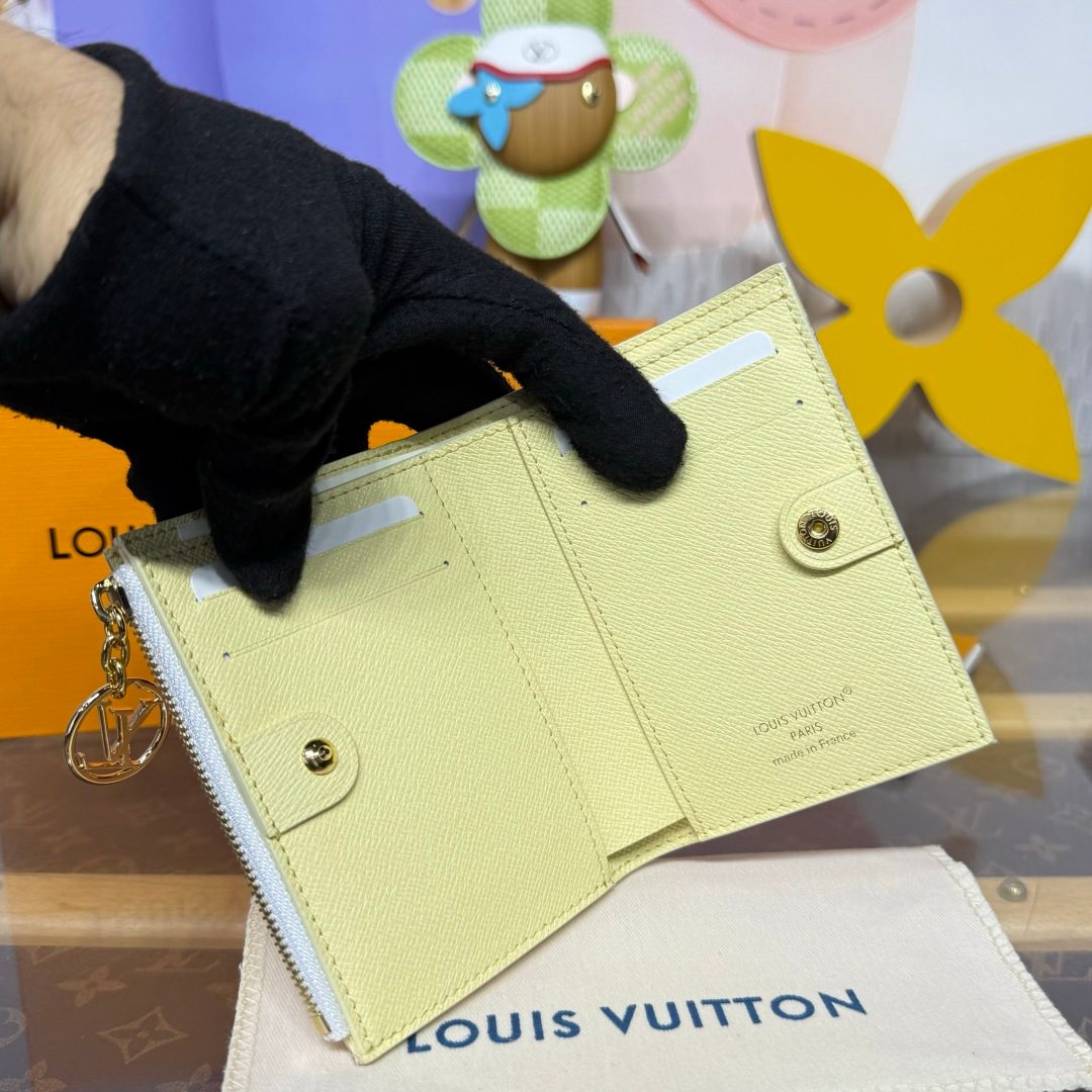 Louis Vuitton Pale Yellow Textured Leather Compact Wallet