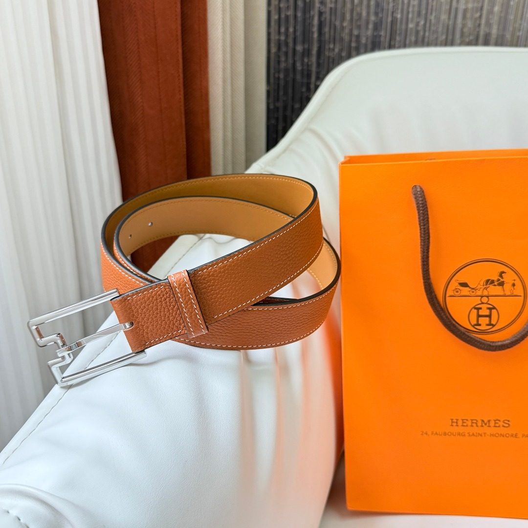 Hermès Clemence Leather Belt Tan