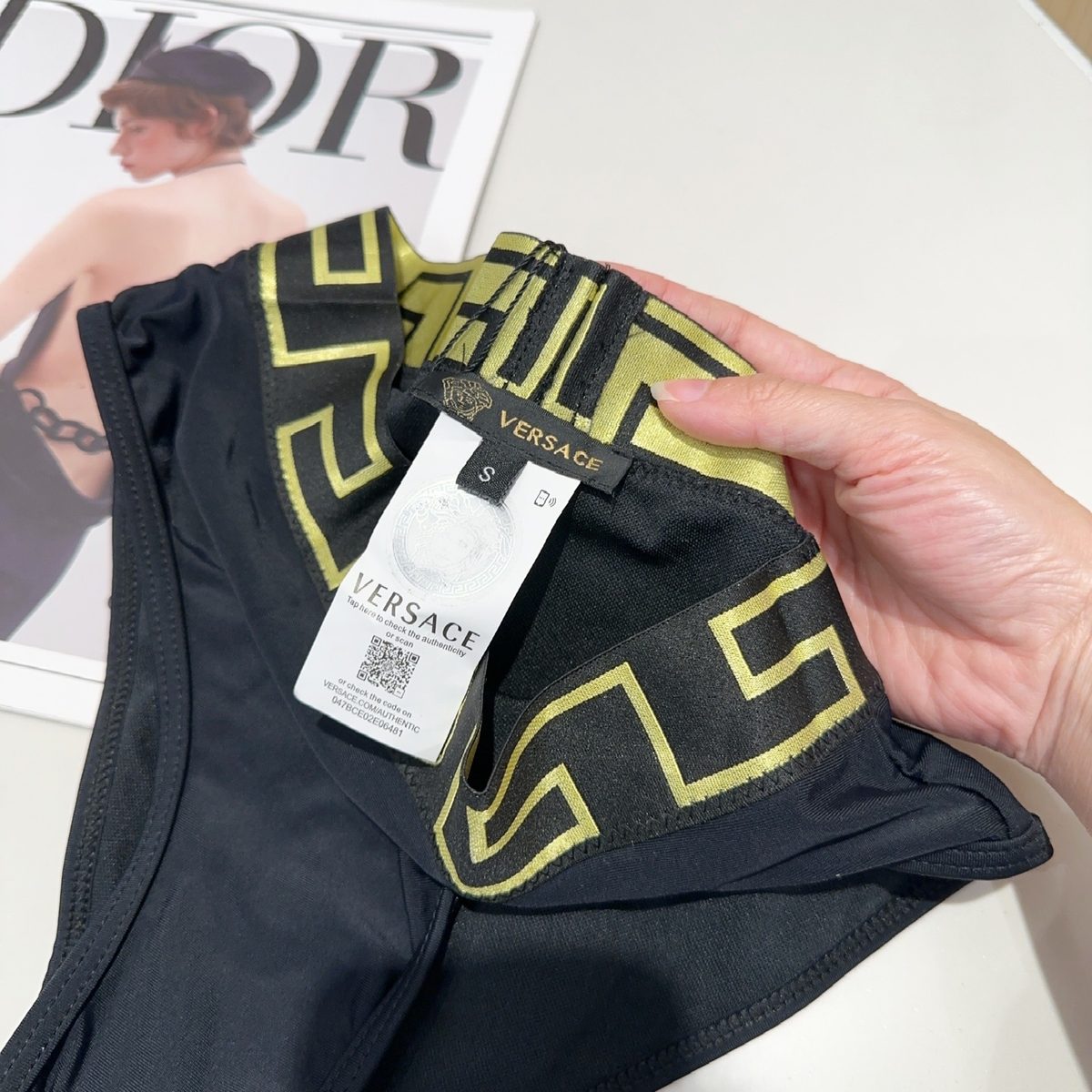 Versace Medusa Greek Key Briefs Black Gold