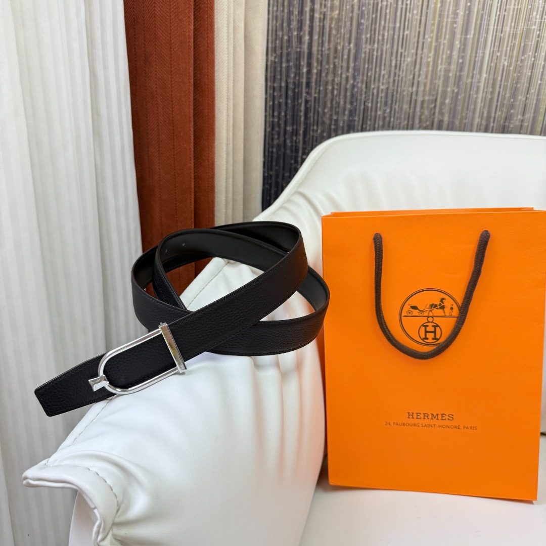 Hermès Reversible Leather Belt Black