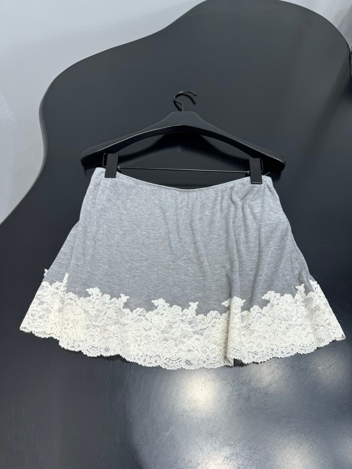 Lace-Trimmed Grey Jersey Shorts