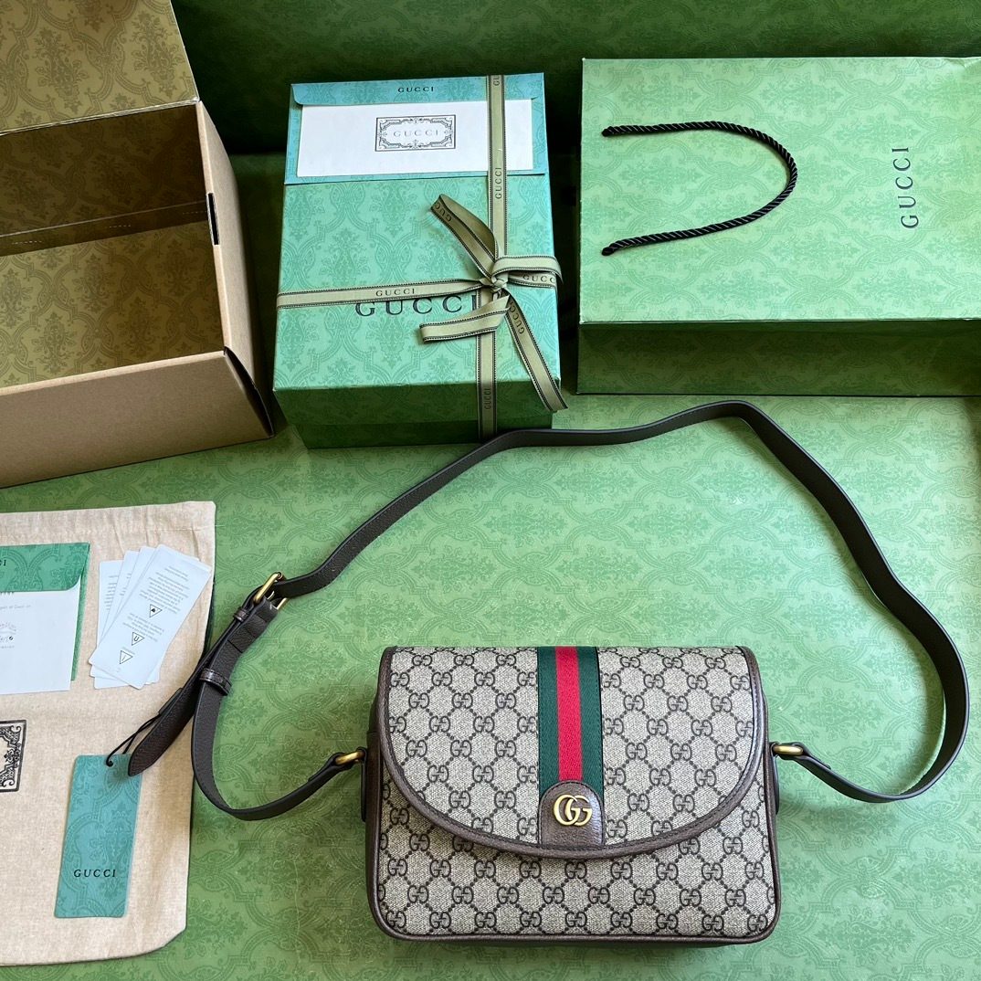 Gucci GG Supreme Shoulder Bag with Web Stripe