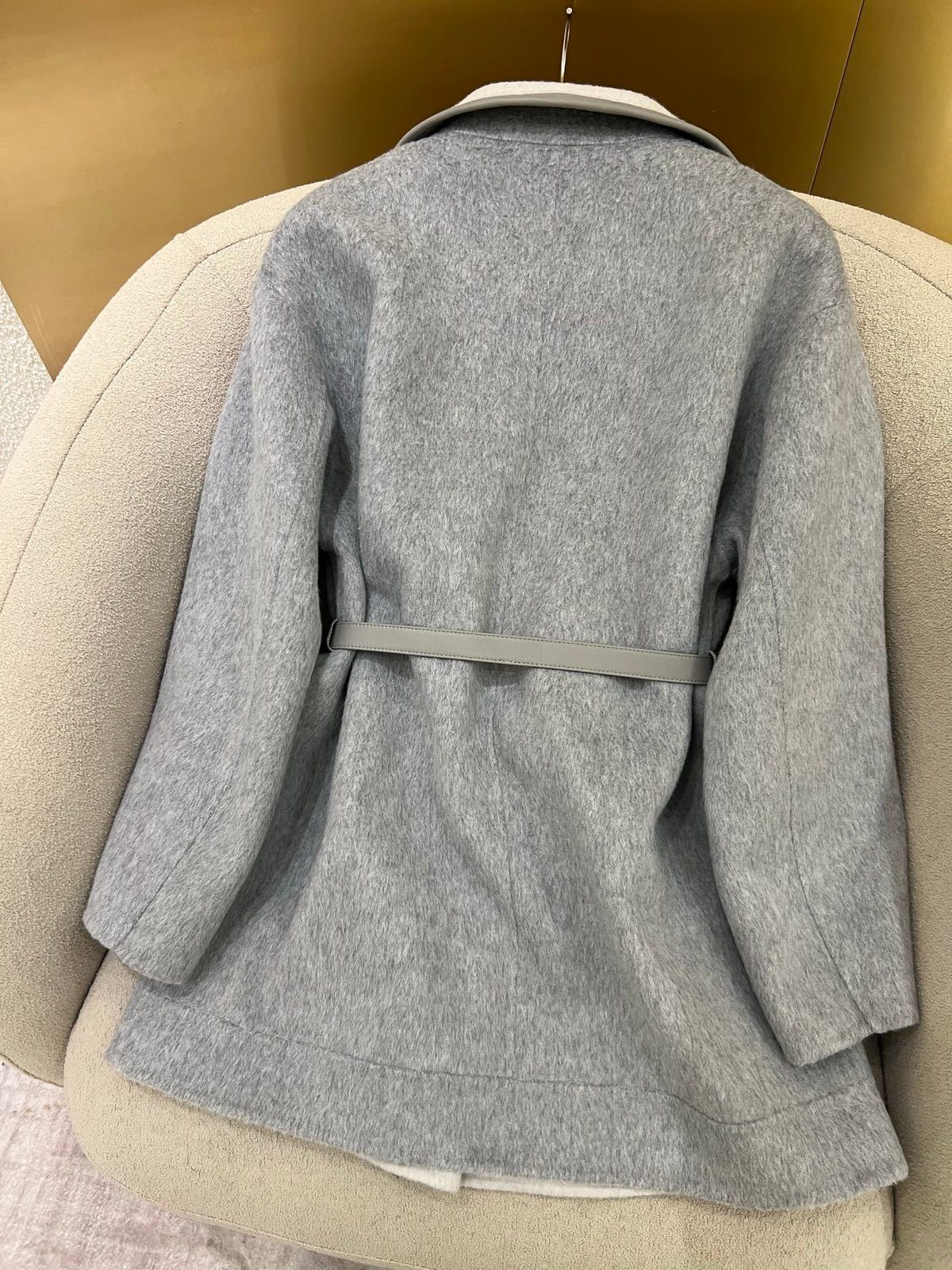 Grey Wool Blazer with Cream Collar Detail