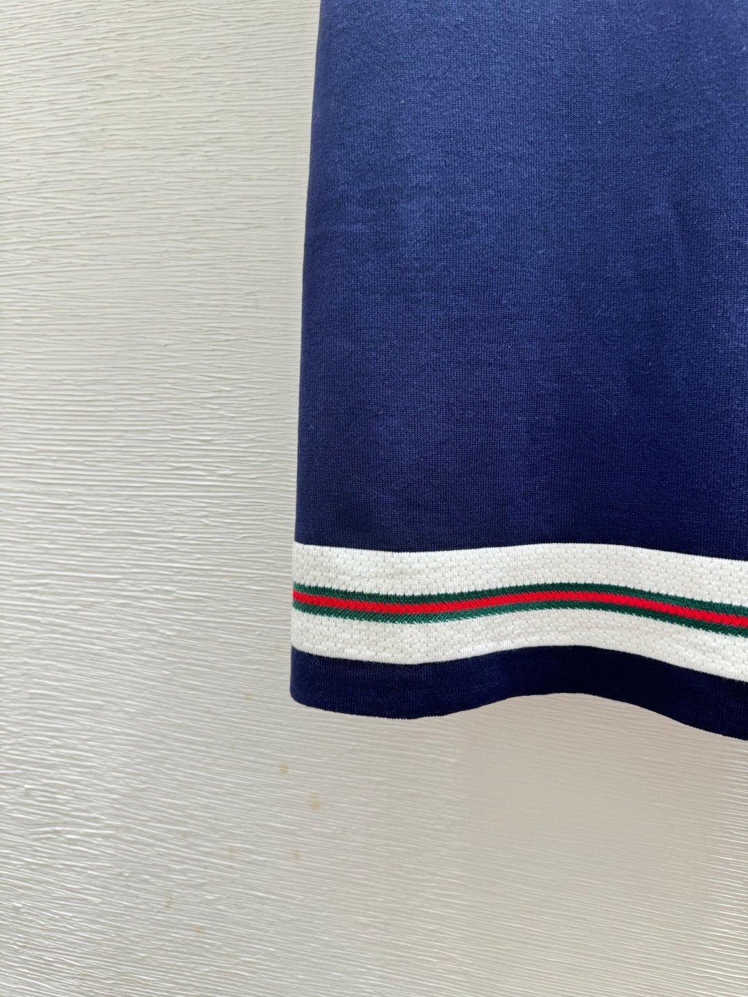 Navy Crewneck Sweater with Striped Trim